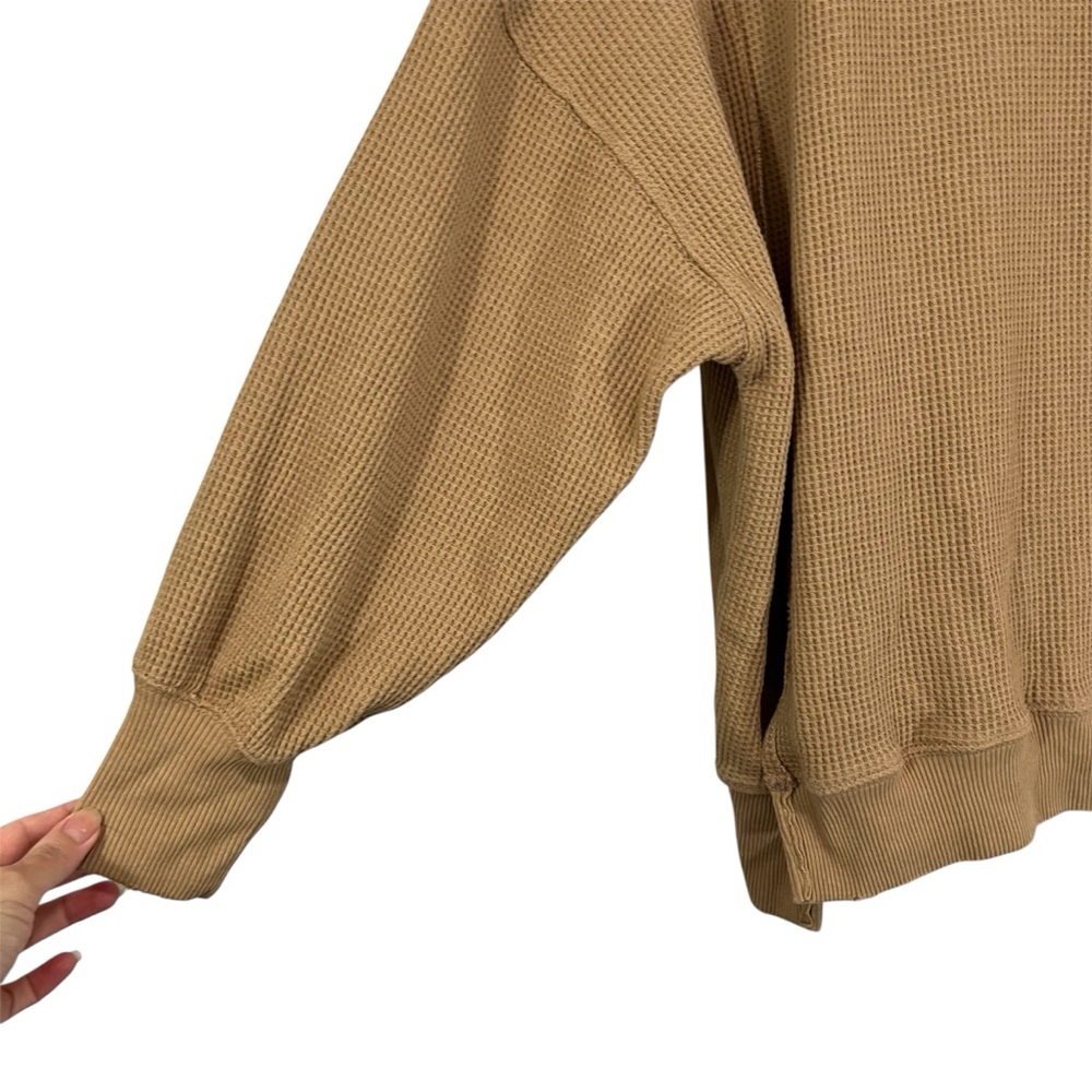 American Eagle Outfitters Oversized Lived-In Waffle Knit Pullover Tan S - Picture 5 of 8